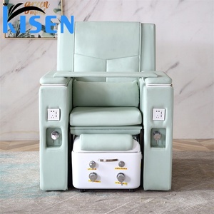 KISEN Electric Massage Pedicure Chair for Nail Salon PU Leather Fiberglass Basin Foot Spa Salon Furniture with Cup Hold - Product Image 1