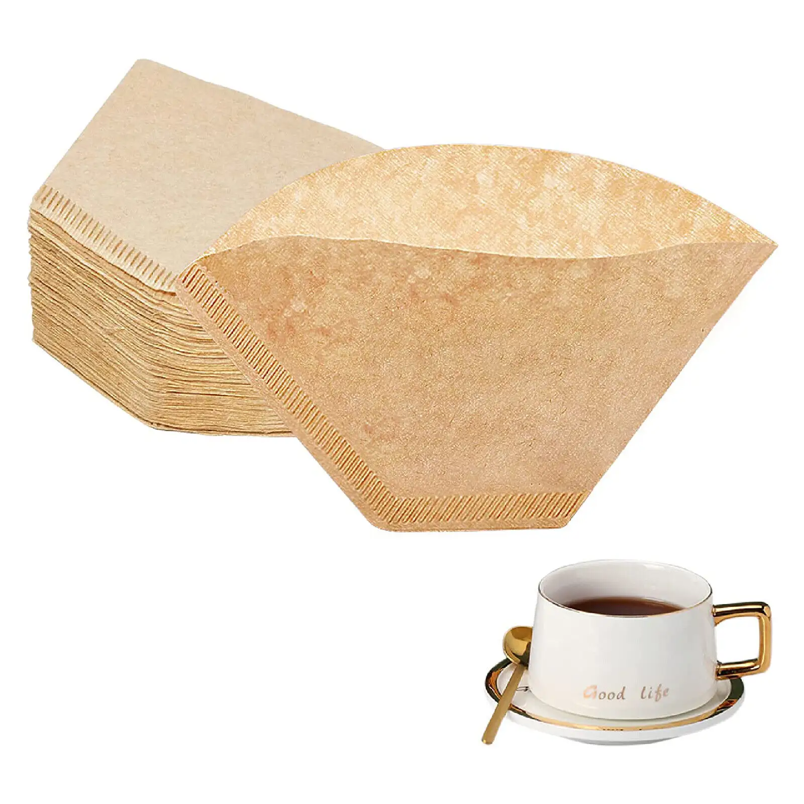 แพ็คของ100ที่ไม่ได้ฟอกกระดาษกรองกาแฟหยดเหนือถ้วยที่สมบูรณ์แบบไม้ธรรมชาติ