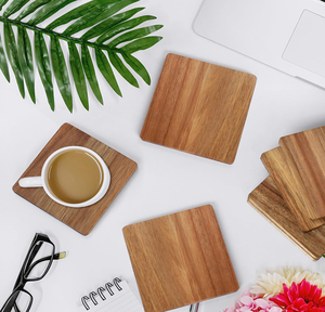 DIY pintura teñida <span class=keywords><strong>grabado</strong></span> <span class=keywords><strong>en</strong></span> <span class=keywords><strong>madera</strong></span> 10 piezas posavasos cuadrados de <span class=keywords><strong>madera</strong></span> de acacia sin terminar con puntos de silicona antideslizantes - Product Image 4