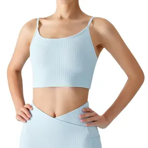 Yoga underwear with bra pad sling back semi-fixed one-piece cup ribbed cloud sensation yoga wear tank tops