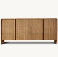 Commode de luxe moderne en chêne massif cannelé à 6 tiroirs, avec bords incurvés, large meuble de rangement pour chambre à coucher, buffet