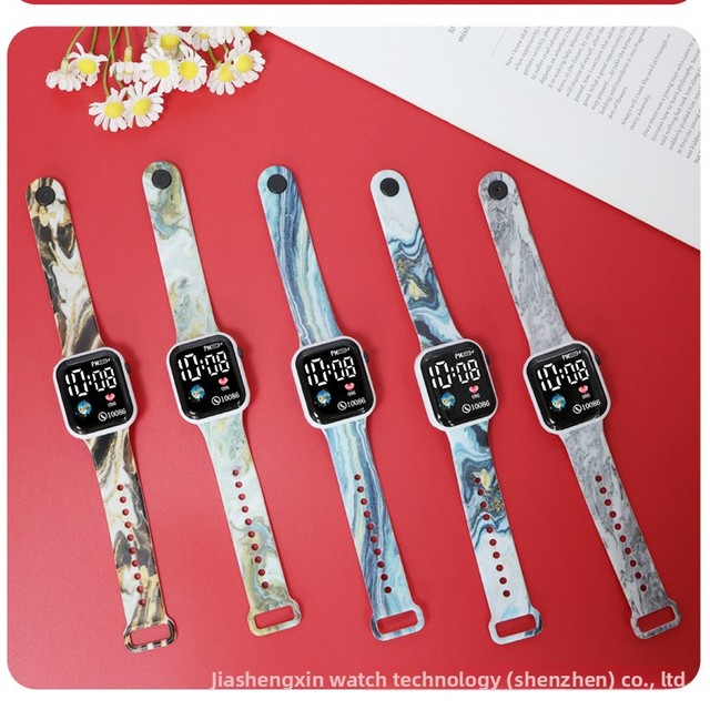 2026 Wholesale Chinese Style Digital LED Watch Marble Texture Printing Luminous Square Personalized Electronic Watch Students