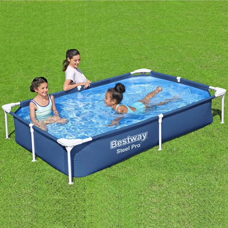 Bestway 스틸 프로 56401 Piscina 블루 직사각형 지상 수영장 정원 PVC 가족 휴대용 수영장