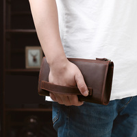 Tas Clutch Kulit Crazy Horse Logo Kustom untuk Pria, Dompet Vintage dengan Lapisan Matte, Tempat Kartu Portabel Berkapasitas Besar ODM OEM