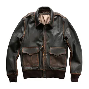 Custom A2 Bomber Genuine Leather Spring and Autumn Casual Goat Skin Jacket Men's Lapel Hand-painted