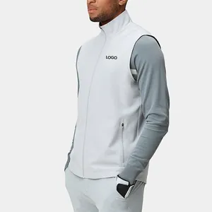 OEM Custom Logo Utility 100% Polyester Men Solid Color Sport Light Grey Stretch Wind Gilet Golf Vest