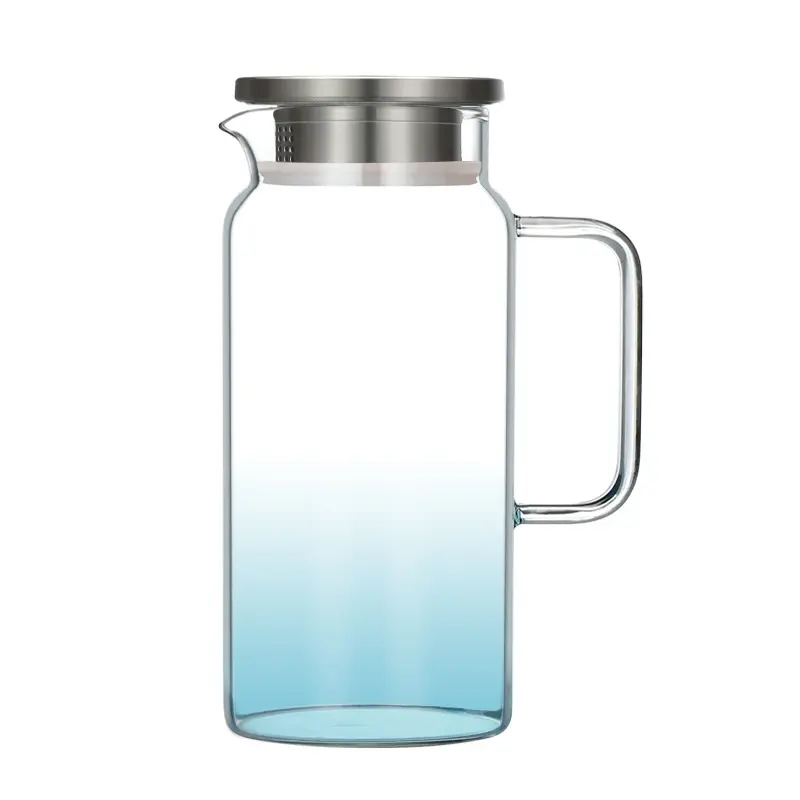 Stylish Handmade Borosilicate Glass Water Pitcher Colorful Cold Coffee Kettle Water Jug with Lid
