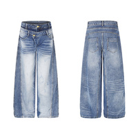 Jeans déstructurés vintage américains sur mesure à double taille, coupe large, style streetwear, pantalon en denim unique pour homme, marque privée