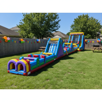 Parcours d'obstacles gonflable géant commercial, toboggan modulaire, thème tropical, aire de jeux, location pour fêtes d'enfants, garantie 3 ans