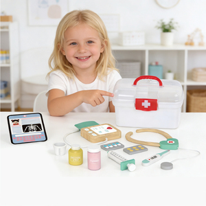 Ensemble de jouets de médecin en <span class=keywords><strong>bois</strong></span> jouet de jeu de rôle pour enfants jouet médical de médecin simulé avec boîte médicale - Product Image 1