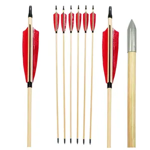 Houten Pijlen Traditionele Handgemaakte 5 "Kalkoenveren Houten Schacht Self Nock Target Arows Voor Boogschieten Recurve Boog