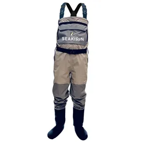 Cuissardes de pêche imperméables 4 couches pour hommes avec pieds intégrés, pour la pêche en rivière et la chasse, avec protection en néoprène anti-gravier - Product Image 1