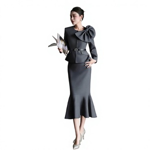 Meerdere kleuren damespakset banket Franse stijl modepak petite dame INS stijl afneembare strik kraagloze jas - Product Image 3