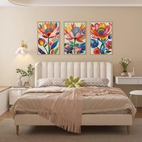 HAOWAI-Toile murale abstraite avec motif floral, affiche imprimée, peinture style rétro, personnalisé, 3 pièces