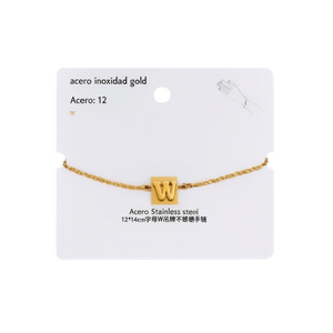 Bracelet en acier inoxydable 12x14cm avec breloque lettre W plaqué or, bijoux de mode unisexe - Product Image 2