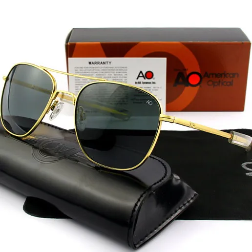 Retro Classic AO Eyewear Pilot Sunglasses Men Women Air Force Style Glass lens Bayonet Temple Biker Sun Shades with Custom Logo