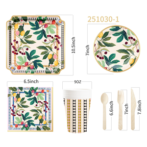 DAMAI Fruit Theme Party Decoration with Lemon Cherry Disposable Party <b>Paper</b> Plate Cup Napkin Tableware Set for Kid Party - Product Image 5