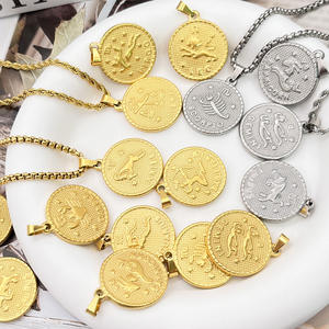 2024 nouveau cadeau d'anniversaire personnalisé bijoux en acier inoxydable 12 <span class=keywords><strong>Horoscope</strong></span> zodiaque pièce pendentif collier pour hommes femmes - Product Image 2