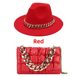 Летняя Пляжная сумка 2023, однотонная женская сумочка с цепочкой и сумочкой с подходящей фетровой шляпой, фетровая шляпа