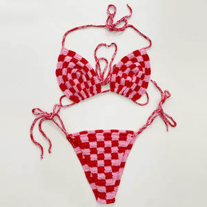 निर्माता अनुकूलित स्पेगेटी स्ट्रैप दो टुकड़ा बिकनी स्किम्पी लुगम्य लैड प्रिंटिंग 4 तरह खिंचाव बिकनी सेट स्विमवियर - Product Image 2