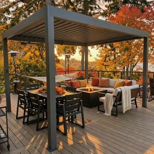 Gazebo de plage en aluminium avec éclairage LED - Structure extérieure durable, imperméable, résistante au vent, anti-UV, écologique, résistante aux rongeurs et à la décomposition - Product Image 4