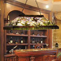 Lámpara de Araña de Vidrio Teñido Hecha a Mano Personalizable, Altura Ajustable, Acabado Dorado, LED Largo, Ideal para Comedor o Bar