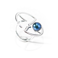 Nouveau Design 6A noir perle d'eau douce bague avec 925 argent Sterling exagéré personnalité bijoux fins pour les femmes cadeau parfait