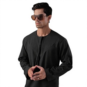 <b>Men's</b> Black Long Sleeve <b>Thobe</b> Custom Design <b>Men's</b> <b>Thobe</b> Wholesale Muslim Robe Private Label Supplier High Quality <b>Men's</b> <b>Thobe</b> - Product Image 3