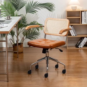 Modern <strong>Retro</strong> Swivel <strong>Desk</strong> <strong>Chair</strong> for Home Office Adjustable Height Backrest with Rattan Mesh Design Fabric Computer Writing <strong>Chair</strong> - Product Image 6