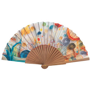 23cmカスタムロゴプリント折りたたみ式ハンドファンパーソナライズオリジナル木製ハンドヘルドファンスペインの結婚式の女性 - Product Image 4