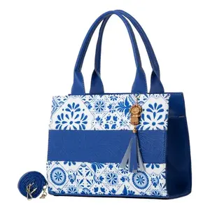 Borsa a Spalla in Juta Blu Royal da Donna Fana Danae con Nappa e Motivo Geometrico per Tutte le Stagioni - Product Image 4