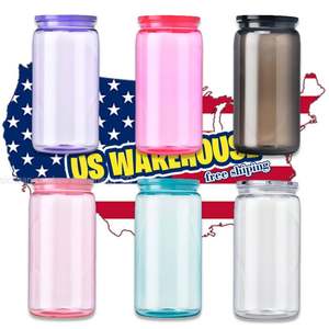 Entrepôt américain : Gobelets en plastique acrylique transparents colorés effet gelée 16oz 20oz, type canette de soda ou de bière, avec couvercles PP colorés - Product Image 5