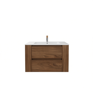 Bathroom Vanity 30 Inch <b>Wall</b> Mounted Wood Modern Contemporary Dark Finish Ceramic Basin Gel Sink Soft Close Drawer - Product Image 1