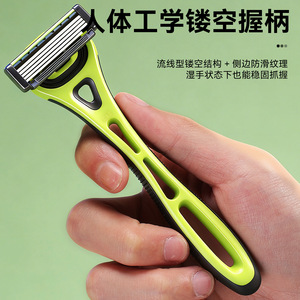Rasoir manuel à 5 lames en acier inoxydable, manche flexible vert, rasage du visage, design portable pour les voyages - Product Image 4