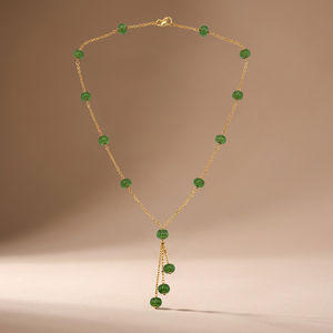 Collar Elegante de Aleación de Zinc y Latón Italiano con Baño de Rodio Personalizado, con Cuentas Facetadas de Esmeralda Verde y Borla Colgante Tipo Lariat - Product Image 6