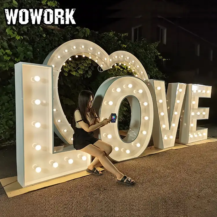 2022 WOWORK electronic signs led love bulb 3ft 4ft 5ft giant light up letter numbers marquee light of wedding decoration