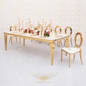 New arrival 2024 rectangle golden wedding tables with glass top