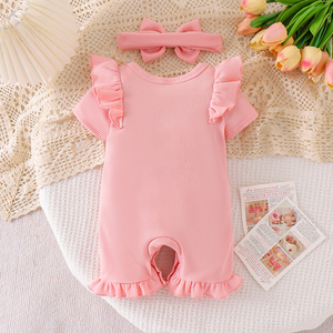 Set Tutina in Maglia per Neonata con Ricamo Personalizzato, Body con Volant, Fascia per Capelli e Calzini, Abbigliamento Carino per Fotografia Neonatale - Product Image 3