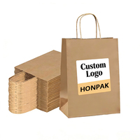 Sacs en papier kraft personnalisés à poignée torsadée, 100% papier recyclé, pour emballages cadeaux, services de livraison de repas et détaillants HONPAK