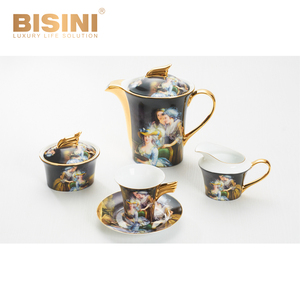 24K <span class=keywords><strong>oro</strong></span> europeo de cerámica de porcelana tarde café taza de té olla <span class=keywords><strong>en</strong></span> diseño de leopardo - Product Image 2