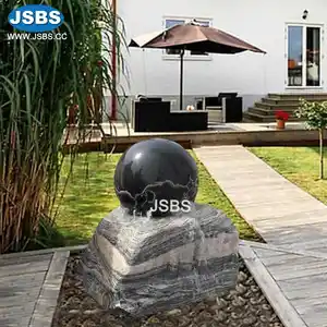 Unique Garden Stone Carved Floating World Map Black Waterfall Sphere Ball Fountain