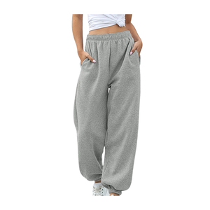 กางเกงวอร์มผ้าแคนวาสสำหรับฤดูร้อนของผู้หญิงกางเกงขาบานตรงสไตล์ลำลองผ้าแคนวาสสำหรับการตกแต่งลูกไม้แบบแบนซักด้านหน้าสะโพกแบบเรียบ - Product Image 1