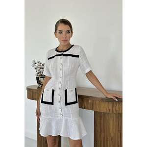 <b>White</b> Buttoned Dress <b>Pocket</b> Detail <b>Square</b> Collar Knee-Length Dress Lightweight 5XL Size ODM Wholesale for Day Occasions Zipper - Product Image 3