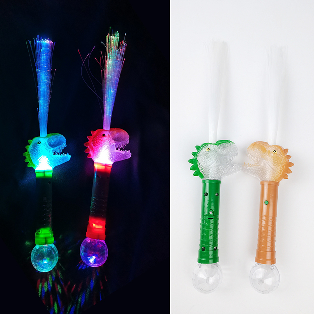 LED Dinosaur Fiber Optic Wand Disco Ball Party Favor Christmas Halloween Wedding Birthday Concert Props Kids Plastic Toy Diwali