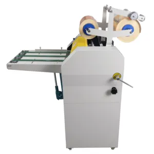 SWFM390A+ Hydraulic oil heating cold glue small laminating machine with rewinding