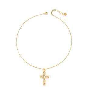 สร้อยคอไม้กางเขนคริสเตียน SmileJoyas Eternal Light รุ่น E295-190-033B ชุบทองประดับเพชรซิร์คอน วัสดุสแตนเลสสตีล ของขวัญสำหรับทุกเพศ - Product Image 1