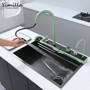 อ่างล้างจานอัจฉริยะแบบน้ำตก สเตนเลสสตีล แบบฝังในเคาน์เตอร์ แบบวางบนเคาน์เตอร์ อ่างล้างจานทันสมัย อ่างล้างจานแบบอ่างเดี่ยว พร้อมก๊อกน้ำ - Product Image 2