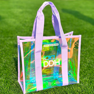 Logo personnalisé holographique irisé Laser coton corde poignée PVC Shopping plage s'il vous plaît cadeau sac fourre-tout - Product Image 2