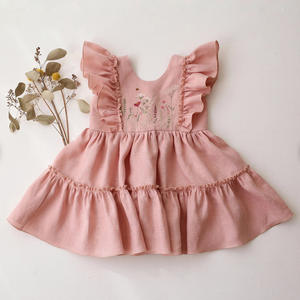 Vestiti per Bambina Ispirati al Retrò, Abito Principessa Ricamato con Gilet, Cotone e Lino, Maniche a Sbuffo, Gonna Plissettata - Product Image 4