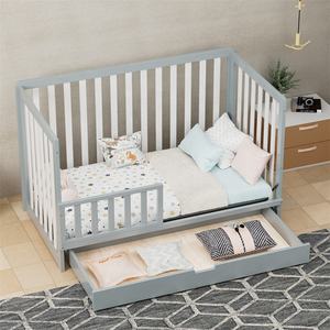 Cuna de Madera Ajustable en Altura con Cajón Grande, Fabricada en Madera de Pino de Nueva Zelanda, Color Gris, Venta al Por Mayor - Product Image 3